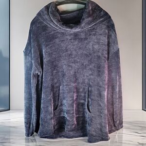 Tribal Navy Blue Chenille Cowl Neck Sweater